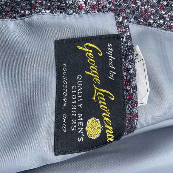 George Lawrence‎ Blazer Men 42 Black Red Wool Tweed Classic Career Jacket VTG - Picture 11 of 13